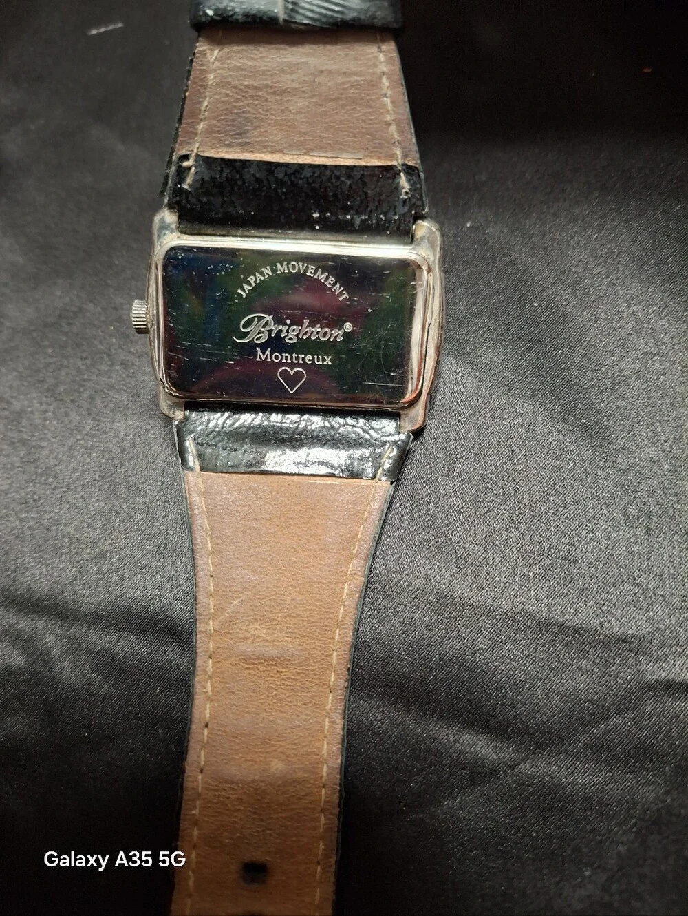 Brighton Vintage Silver and Black patent leather watch New battery works great